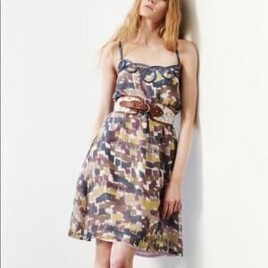 Anthropologie Wendy Katlen Loops and Blocks Silk Sleeveless Brown/Purple Dress